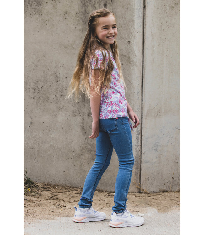 Tygo & Vito Meisjes t-shirt met knoop AOP - Mint blauw