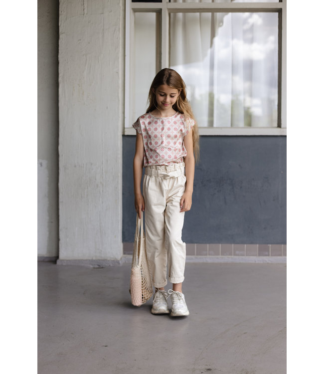 LEVV Meisjes t-shirt - Defne - AOP Creme geomatric