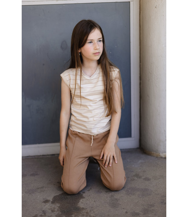 LEVV Meisjes t-shirt - Delphi - AOP Creme streep