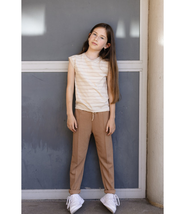 LEVV Meisjes t-shirt - Delphi - AOP Creme streep