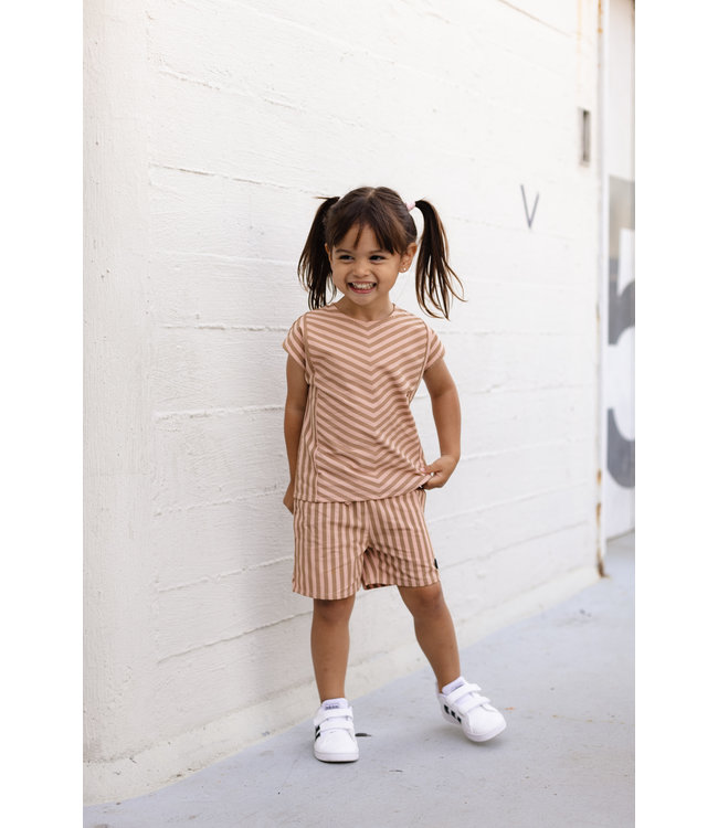 LEVV Little Meisjes blouse - Eleke - Taupe streep