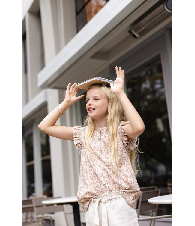 LEVV Meisjes t-shirt - Djuna - AOP Creme luipaard