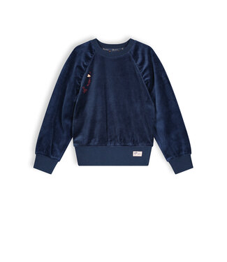 NoNo Meisjes sweater velours raglan - Kayla - Ensign blauw