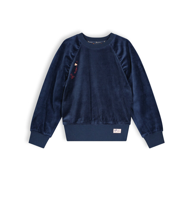 NoNo Meisjes sweater velours raglan - Kayla - Ensign blauw