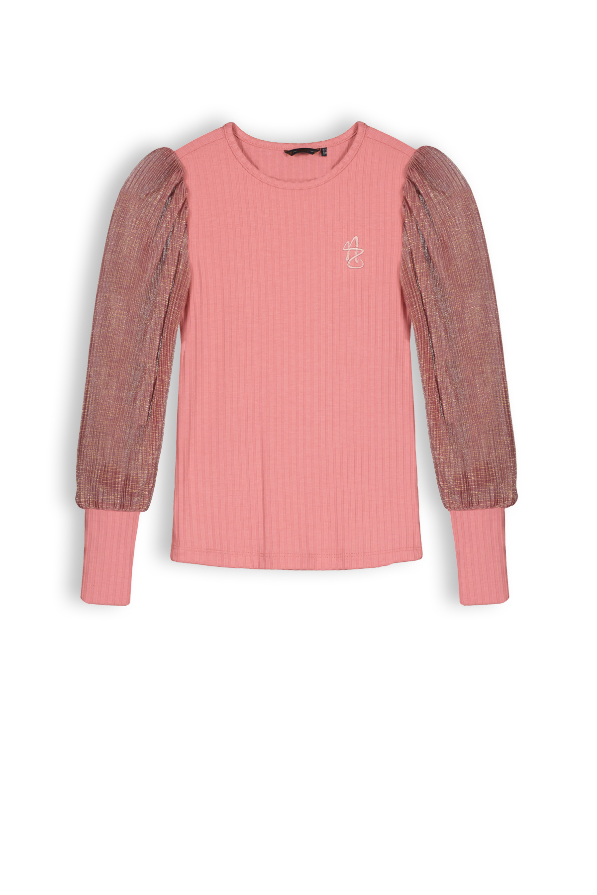 Meisjes shirt jersey rib - Sunset roze