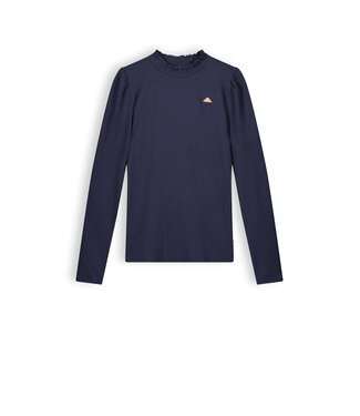 NoBell Meisjes shirt soft rib jersey - Kobus - Navy blauw