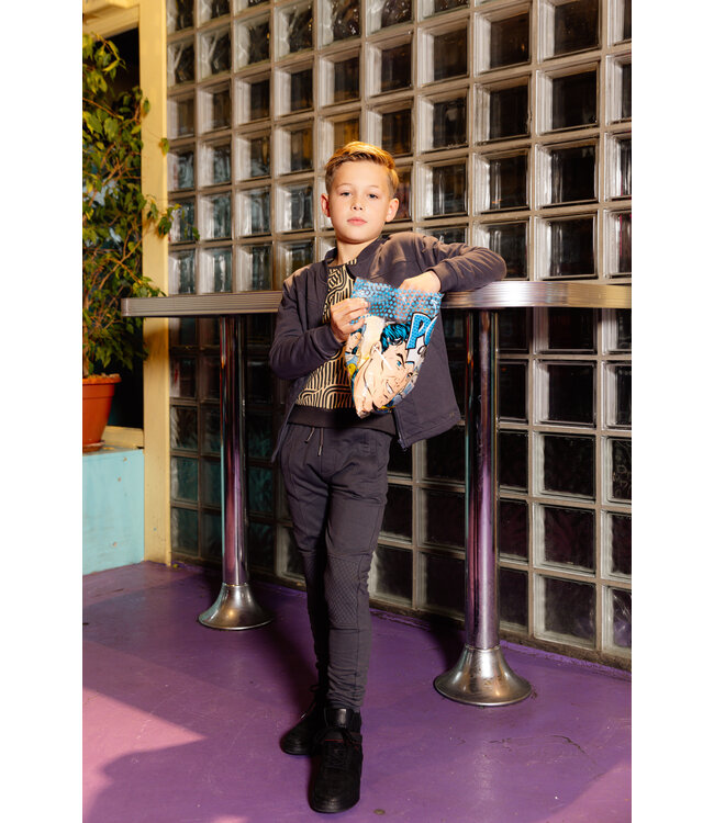 Quapi Jongens sweater - Aleso - AOP geomatric metaal grijs