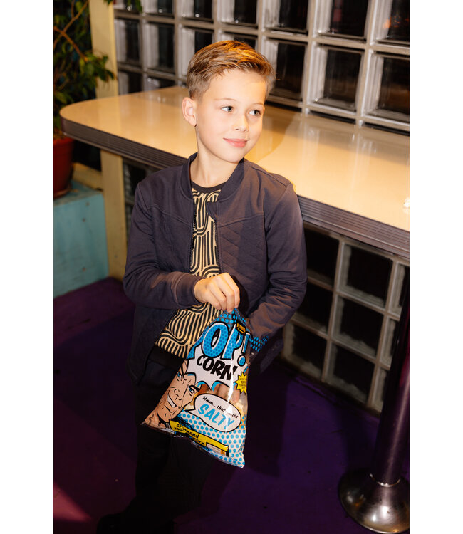 Quapi Jongens sweater - Aleso - AOP geomatric metaal grijs