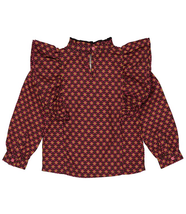 Quapi Meisjes blouse - Alexia - AOP retro lime groen