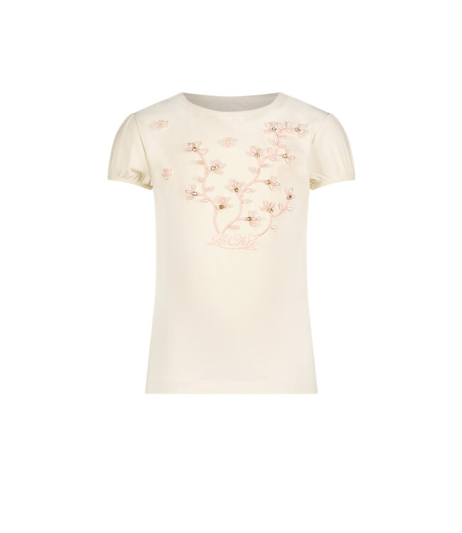 Le Chic Meisjes t-shirt luxe bloemen - Nommy - Pearled ivoor wit