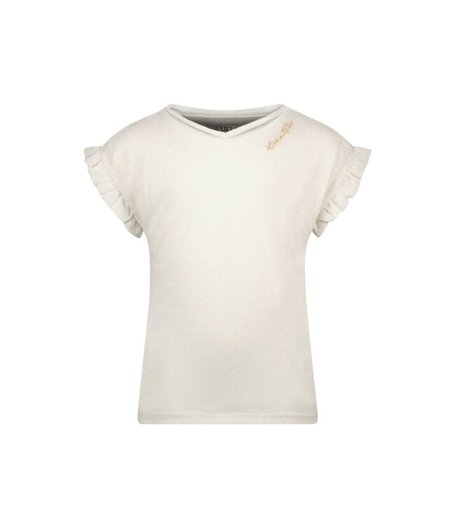 Like Flo Meisjes t-shirt metallic jersey met ruffel - Off wit