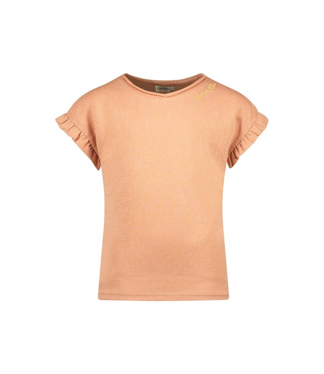 Like Flo Meisjes t-shirt metallic jersey met ruffel - Brique