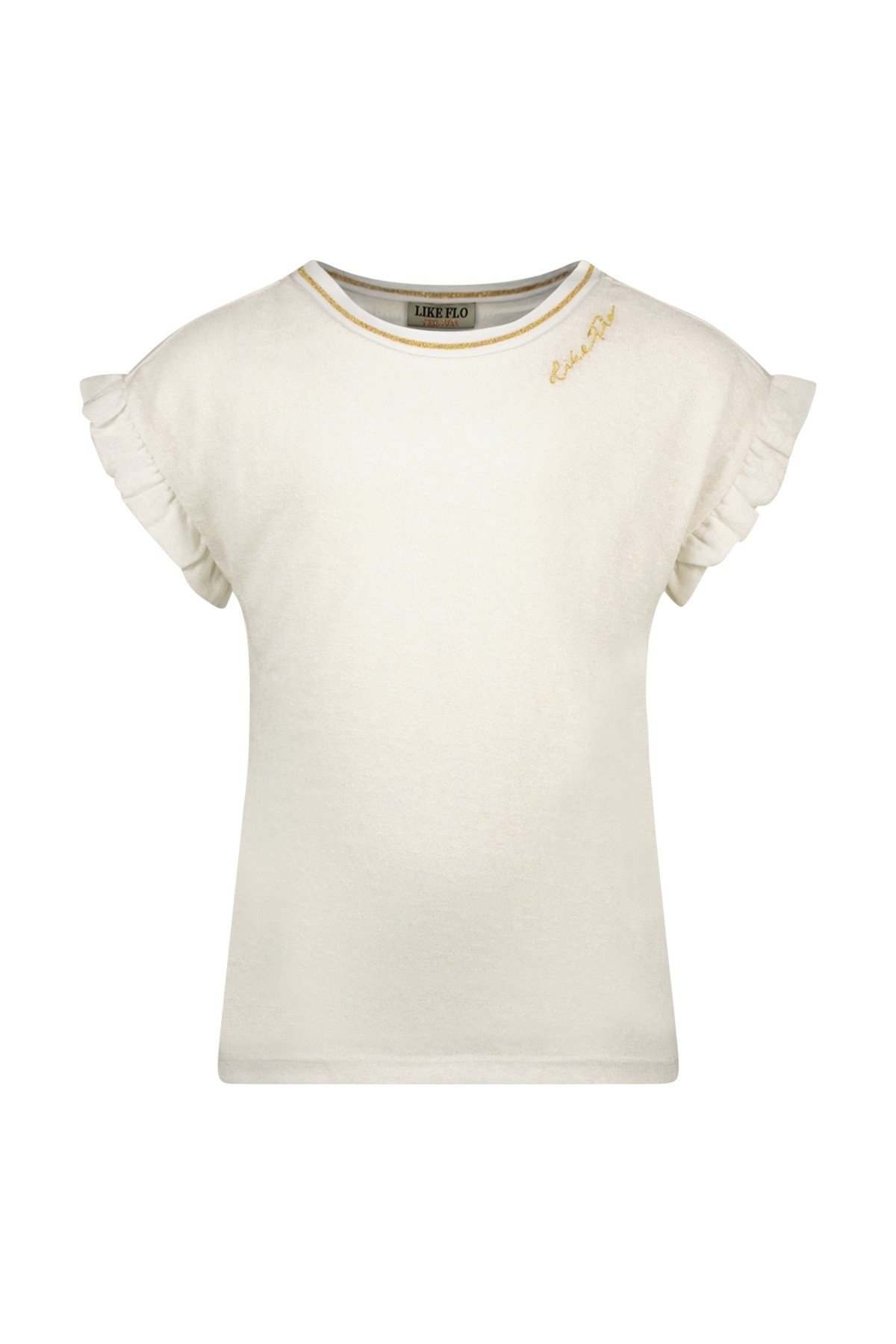 Meisjes t-shirt rib metallic jersey met ruffel - Off wit
