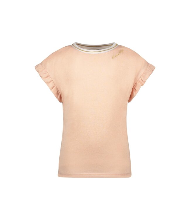 Like Flo Meisjes t-shirt rib metallic jersey met ruffel - Sorbet