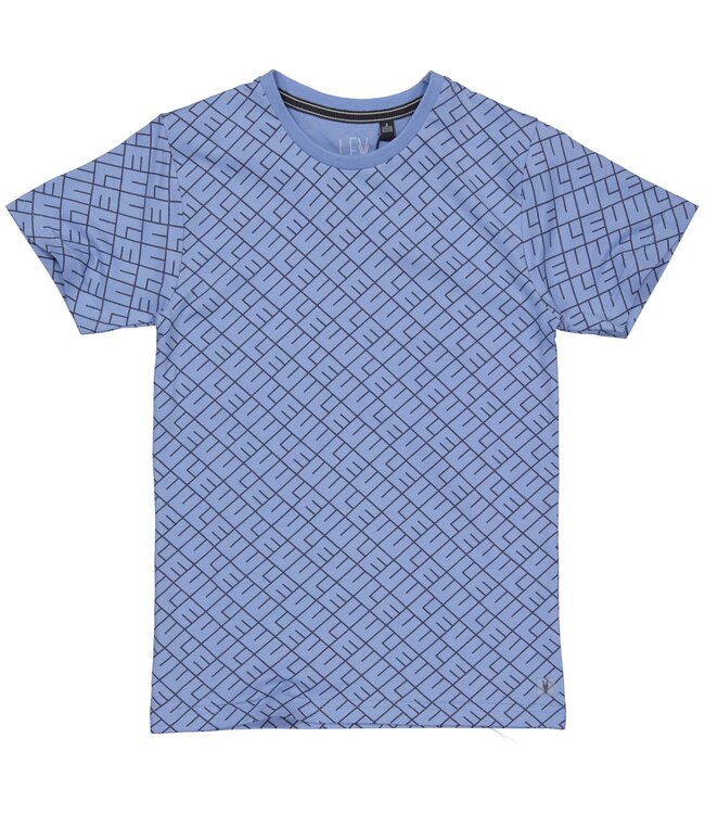 LEVV Jongens t-shirt - Kaden - AOP blauw tekst
