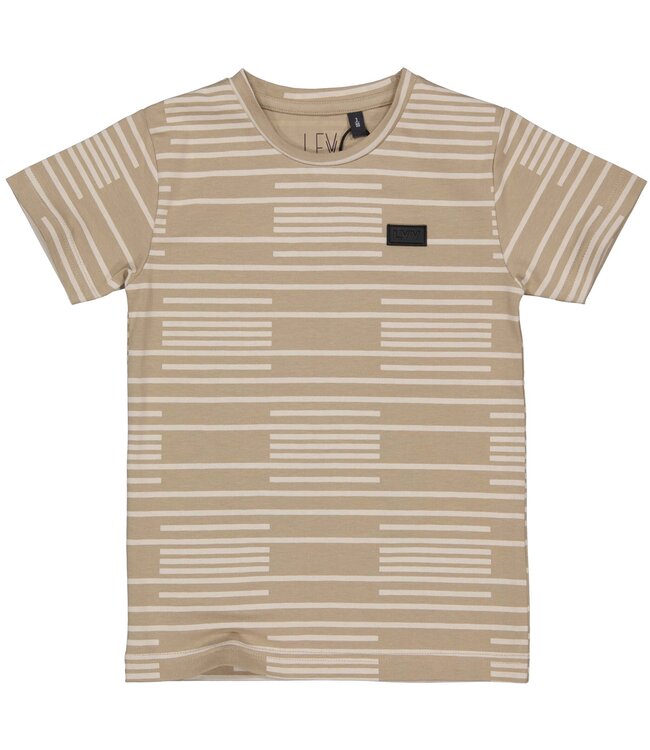 LEVV Little Jongens t-shirt - Mason - AOP taupe gestreept