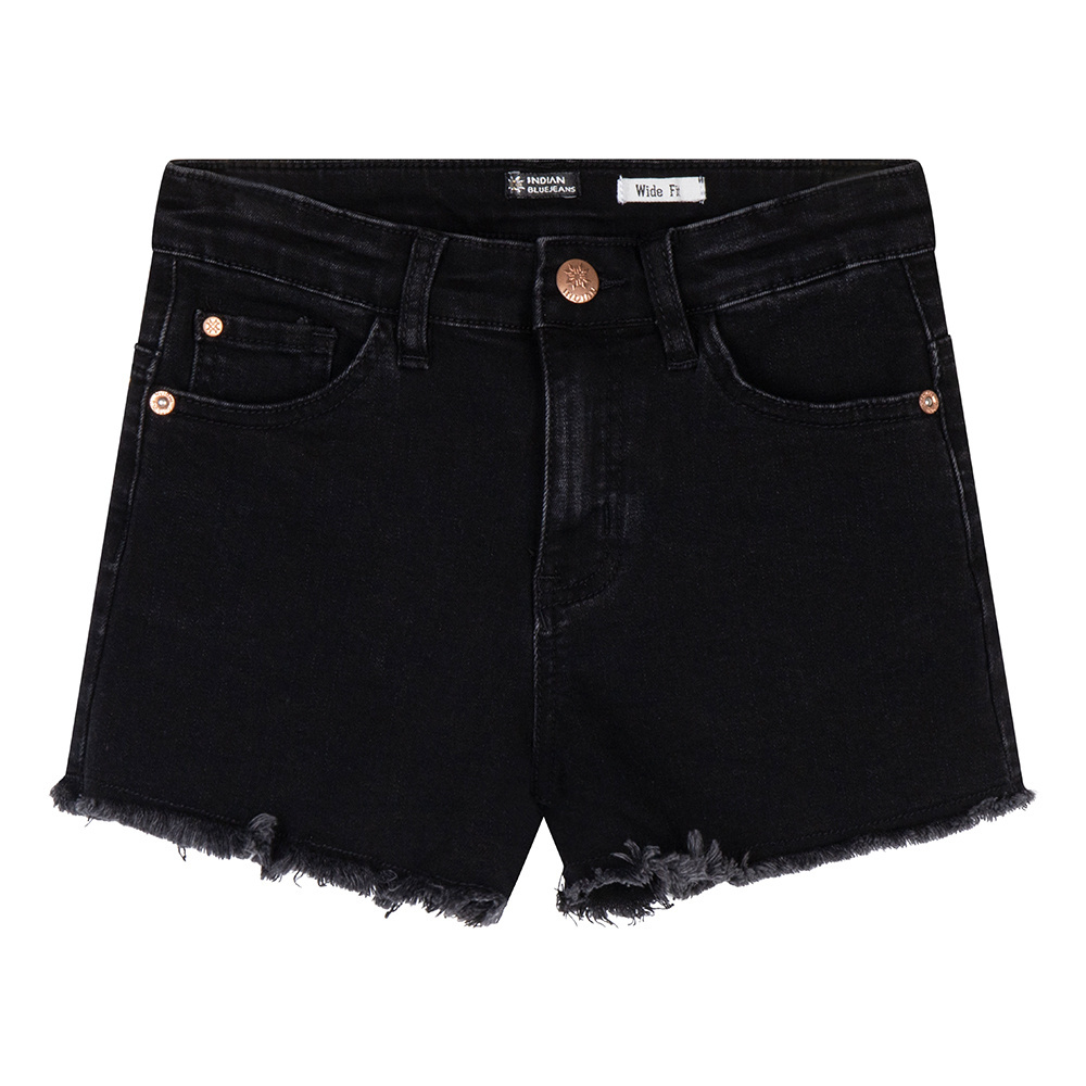 Meisjes jeans short high waist - Zwart denim
