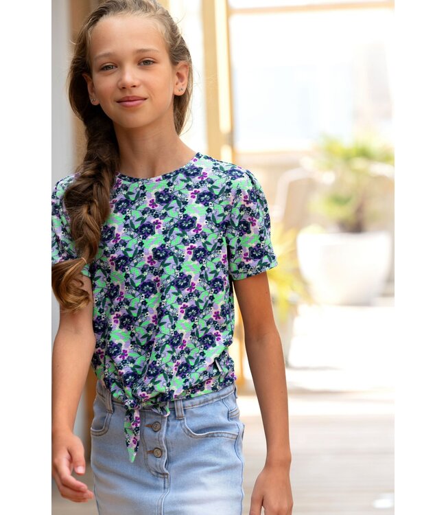 B.Nosy Meisjes t-shirt met knoop - Veerle - Vivid AOP