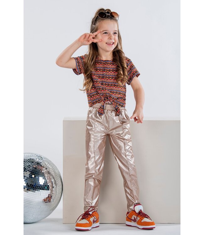 B.Nosy Meisjes blouse met knoop - Bibi - Blush aztec AOP