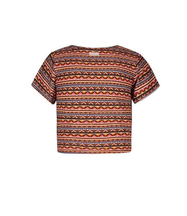 B.Nosy Meisjes blouse met knoop - Bibi - Blush aztec AOP
