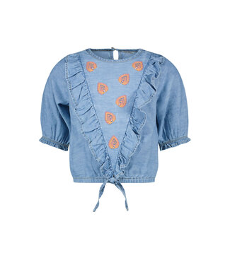 Like Flo Meisjes jeans top met knoop - Lt denim