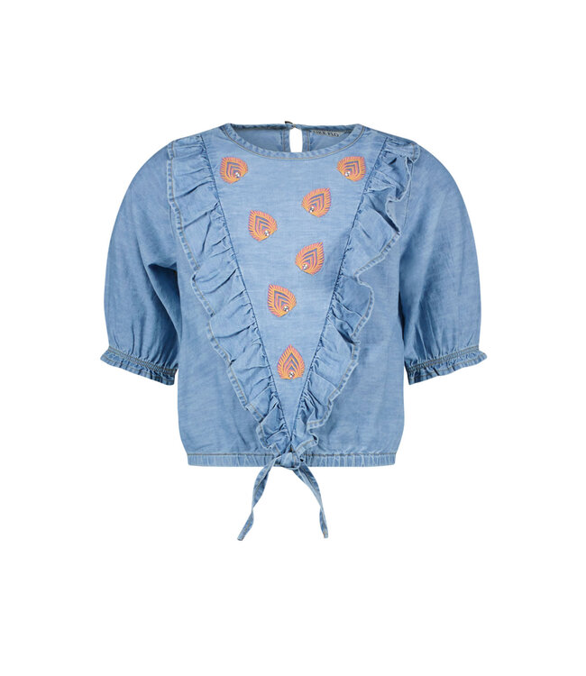 Like Flo Meisjes jeans top met knoop - Lt denim