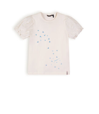 NoNo Meisjes t-shirt met puffy mouw - Kantal - Pearled ivoor wit