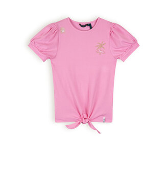 NoNo Meisjes t-shirt rib met knoop - Komy - Camelia roze