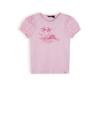 NoNo Meisjes t-shirt met puffy mouw - Kantal - Cotton candy