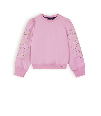 NoNo Meisjes sweater met print op mouw - Kulet - Cotton candy