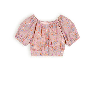 NoNo Meisjes blouse cropped met puffy mouw - Tomas - Zand blush