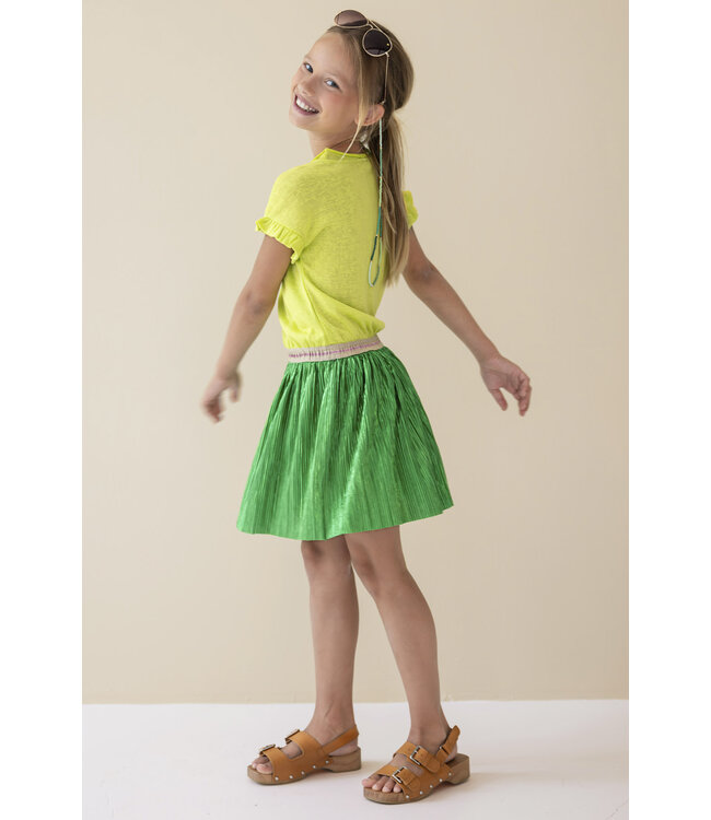 Like Flo Meisjes jurk glitter metallic - Lime groen