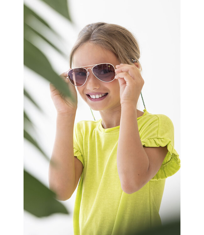 Like Flo Meisjes jurk glitter metallic - Lime groen