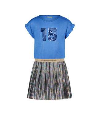 Like Flo Meisjes jurk glitter metallic - Blauw metallic