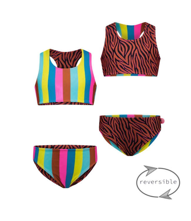 Just Beach Meisjes reversibel bikini sportief - Caramel zebra