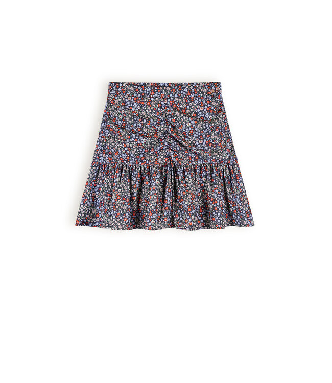 NoBell Meisjes rok bloemen - Nadine - Grijs navy blauw