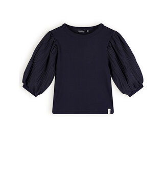 NoBell Meisjes top rib met puffy mouw - Kylia - Grijs navy blauw