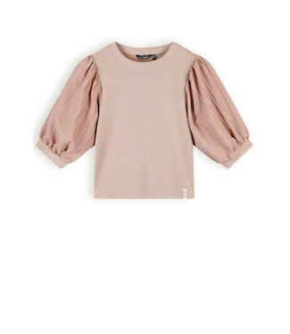 NoBell Meisjes top rib met puffy mouw - Kylia Melange - Zand blush