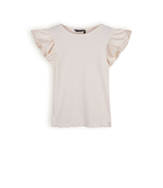 NoBell Meisjes t-shirt rib - Kiss - Pearled ivoor wit