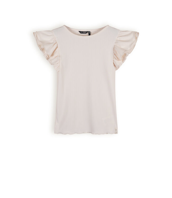 NoBell Meisjes t-shirt rib - Kiss - Pearled ivoor wit