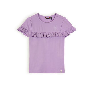 NoNo Meisjes t-shirt rib met ruffel - Kovan - Galaxy lilac