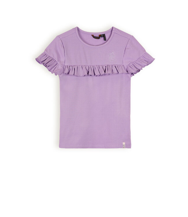 NoNo Meisjes t-shirt rib met ruffel - Kovan - Galaxy lilac