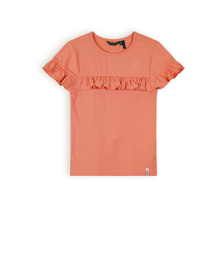 NoNo Meisjes t-shirt rib met ruffel - Kovan - Lobster rood