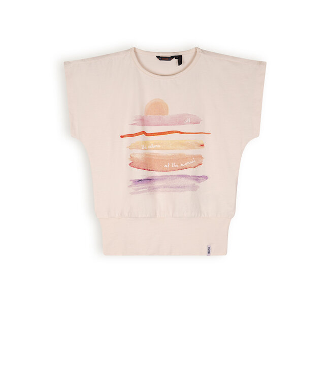 NoNo Meisjes t-shirt sunset - Kanou - Pearled ivoor wit