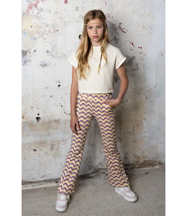 NoBell Meisjes flair broek wave AOP - Sasay - Lemoncurd