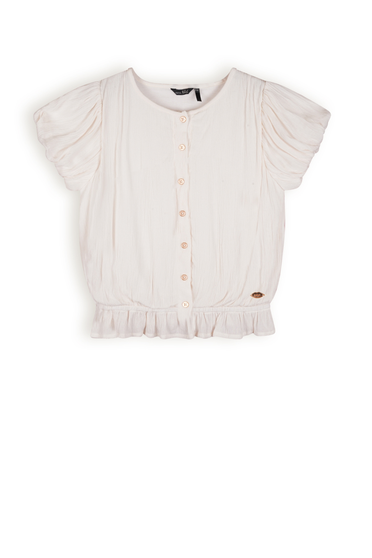 NoBell Meisjes blouse puffy mouw - Tay - Pearled ivoor wit