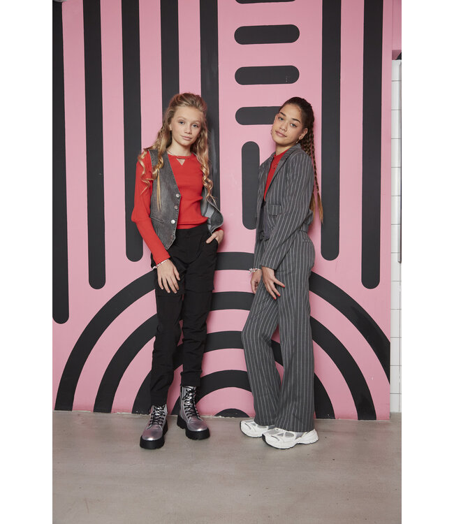 Indian Blue Jeans Meisjes pantalon broek wide fit krijtstreep - Steen grijs