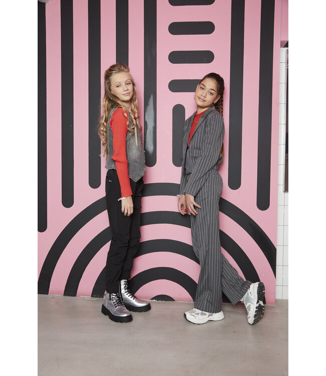 Indian Blue Jeans Meisjes pantalon broek wide fit krijtstreep - Steen grijs