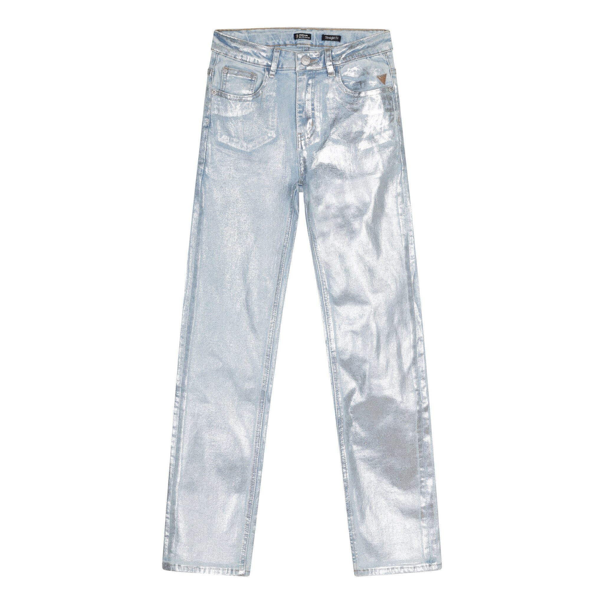 Meisjes jeans broek straight fit - Zilver grijs