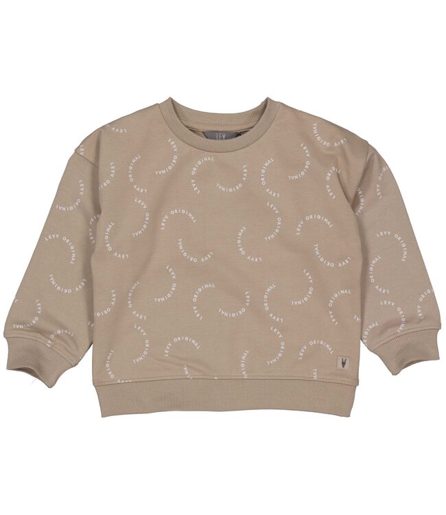 LEVV Little Jongens sweater - Pascal - AOP Taupe Text